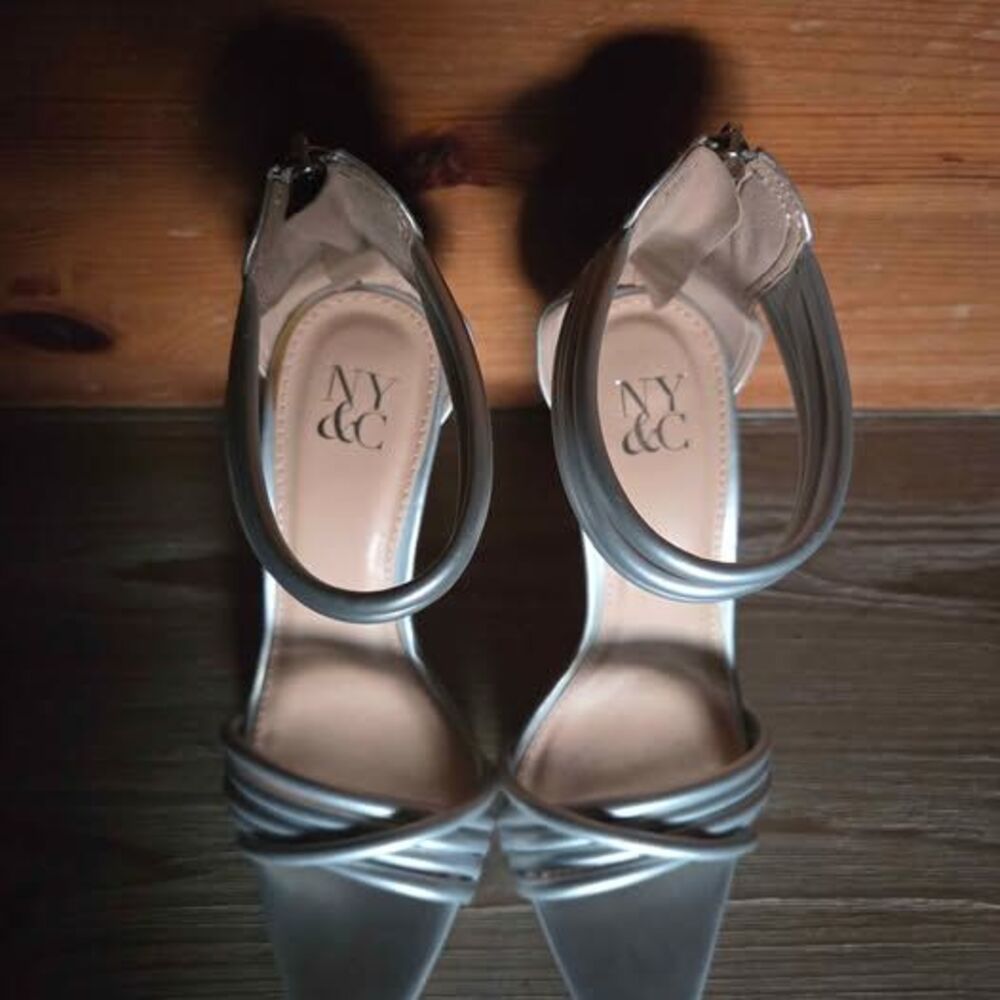 NY & C Silver Strappy Pointed Toe Heels